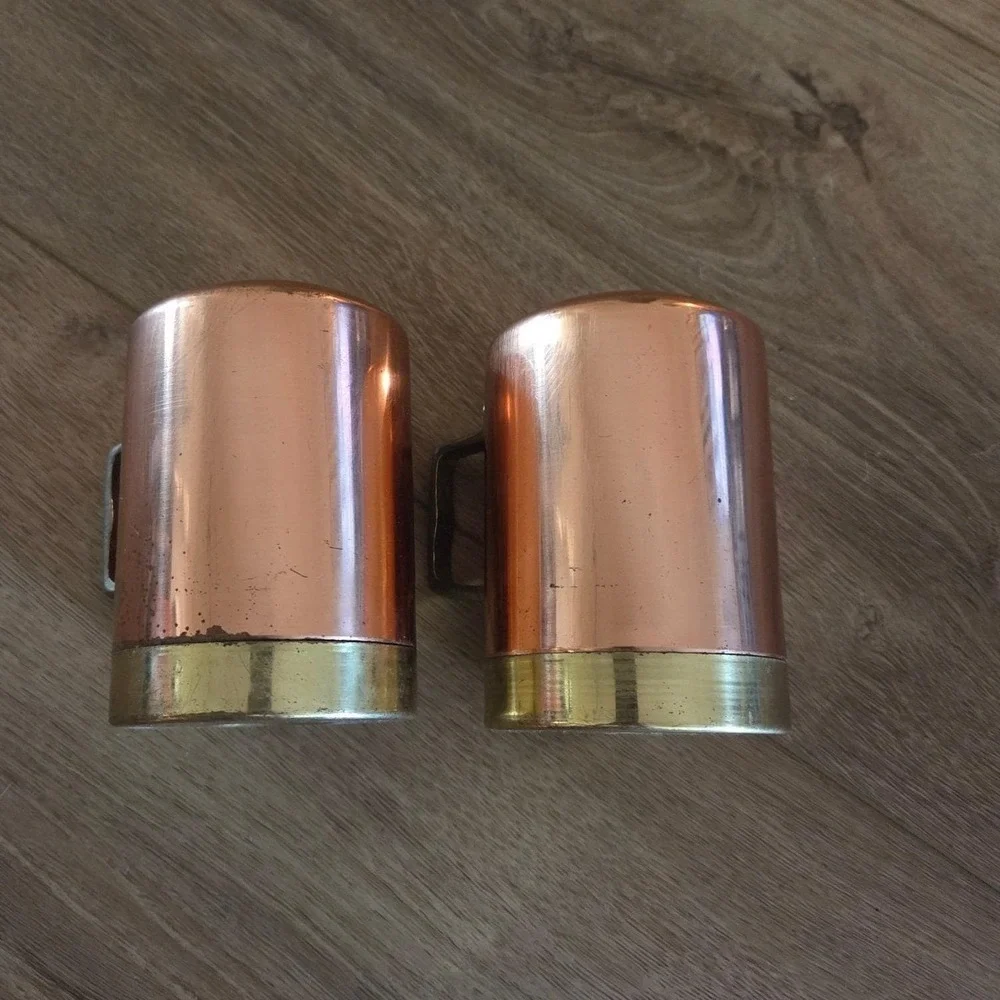 Vintage Copper &‎ Brass Salt & Pepper Shakers Set, Handle, Kitchen Decor
